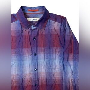 Tommy Bahama Men's Cotton Silk Blend Gradient Plaid Long Sleeve Shirt Large